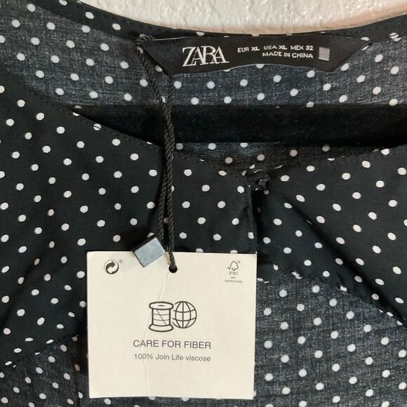 ZARA Black and White Cut-Out Polka Dots Midi Dress - Picture 5 of 7